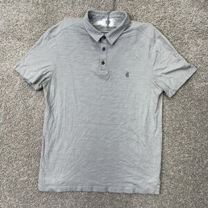 John Varvatos Polo Shirt Mens S Gray Peace Sign Logo Slub Knit Short Sleeve
